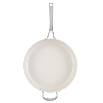 KitchenAid Hard Anodized Ceramic Induction Nonstick Cookware Saute Pan/Jumbo Cooker with Lid and Helper Handle, Dishwasher Safe, 5 Quart Sauteuse with Stainless Steel Handles - Porcelain White