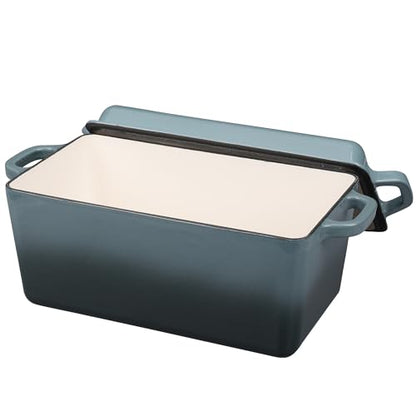 EDGING CASTING Enameled Cast Iron Dutch Oven, Oblong Bread Oven for Sourdough Bread Baking, Baking Pan, Dual Handles, Oven Safe, 4 Quart, Slateblue