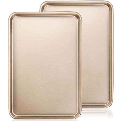 Baking Sheet Pan Set of 2, Wildone Commercial Cookie Sheets for Baking, Nonstick Carbon Steel Jelly Roll Pan Oven Tray 15x10 Inch, Heavy Duty & Easy Clean
