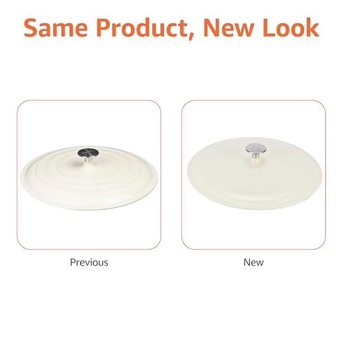 Amazon Basics Enameled Cast Iron - Covered Round Casserole Skillet with Lid, Oven Safe - 500°F, Even Heat Distribution, 3.3-Quart, White
