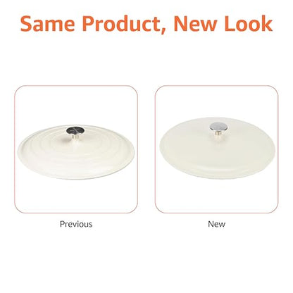 Amazon Basics Enameled Cast Iron - Covered Round Casserole Skillet with Lid, Oven Safe - 500°F, Even Heat Distribution, 3.3-Quart, White