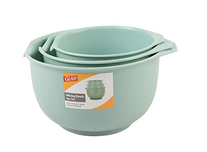 Glad Mixing Bowls with Pour Spout, Set of 3 | Nesting Design Saves Space | Non-Slip, BPA Free, Dishwasher Safe Plastic | Kitchen Cooking and Baking Supplies, Sage Green