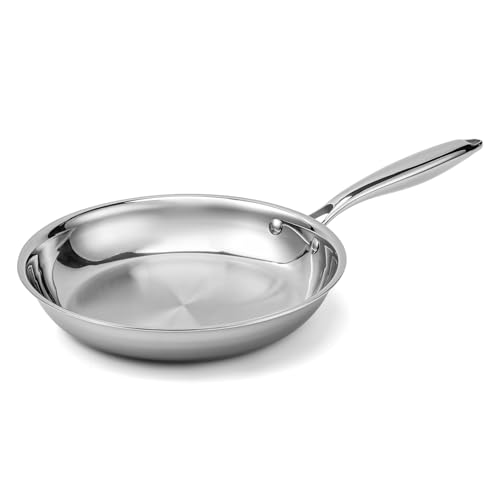 Ranbomer Tri-Ply Stainless Steel Frying Pan 10 Inch，Non-Toxic PFAS, PFOA & PTFE Free, Compatible With All Cooktops & Induction Safe, Oven Safe Pan for Searing & Sautéing.