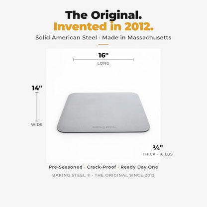 The Original Baking Steel® | Pre-Seasoned & Built to Last | 14"x16"x¼" Ultra-Conductive Pizza Steel for Oven & Grill | Made in USA Since 2012