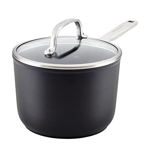 KitchenAid Hard Anodized Induction Nonstick Saucepan with Lid, 2 Quart -Matte Black