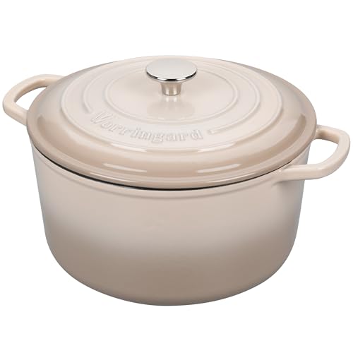VORRINGARD Enameled Cast Iron Dutch Oven Pot with Lid, for Sourdough Bread Baking, Round Dutch Ovens, 4.5 Quart, Latte