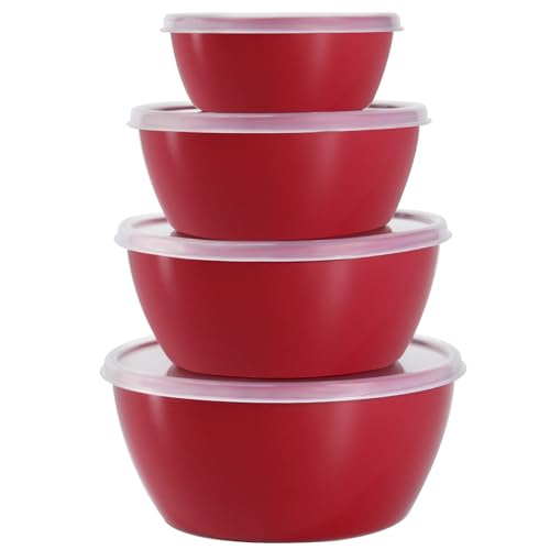 SCWBOEII 4-Piece Classic Plastic Bowls with Lids, – 8/16/24/32oz Nesting Plastic Small Mixing Bowl Set for Mixing, Baking, Prepping, Cooking and Serving Food, Microwave and Dishwasher Safe