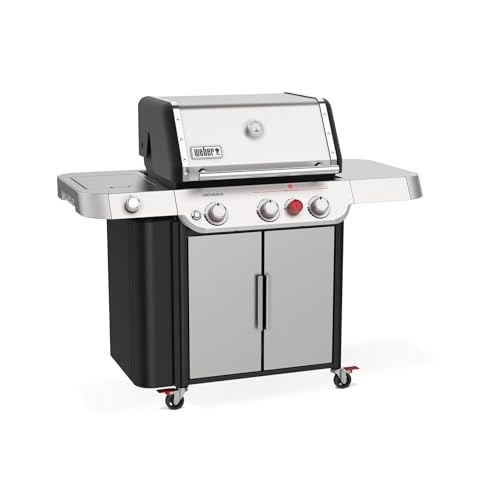 Weber Genesis S-335 Liquid Propane Gas Grill for Outdoor Cooking, Stainless Steel, 3 Burners and 1 Side Burner – Stainless Steel Cooking Grates, PureBlu Burners & Sear Zone