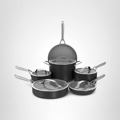 Ninja Ceramic Pro 11-Piece Cookware Set, Non-Stick Pots & Pans Set with Glass Lids, Nontoxic, PTFE Free, Ceramic Coated, Oven Safe, All Stovetops & Induction Compatible, Black, CW39011BK
