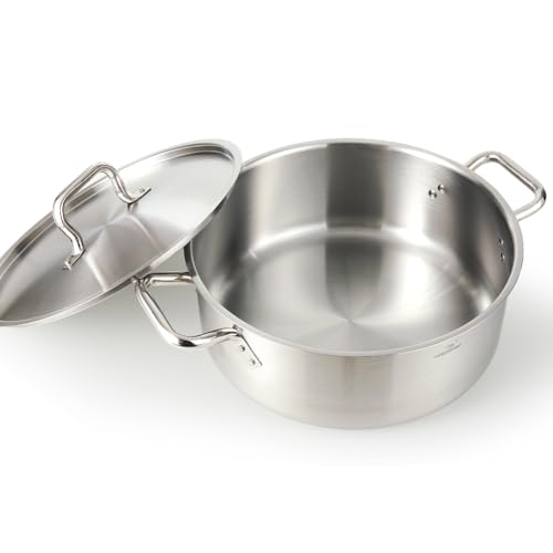 HOMICHEF 15 Quart LARGE Stainless Steel Braiser Pan with Lid - Commercial Grade NICKEL FREE Stainless Steel Healthy Braiser Pot 15 QT - Matte Polished Braising Pan Large
