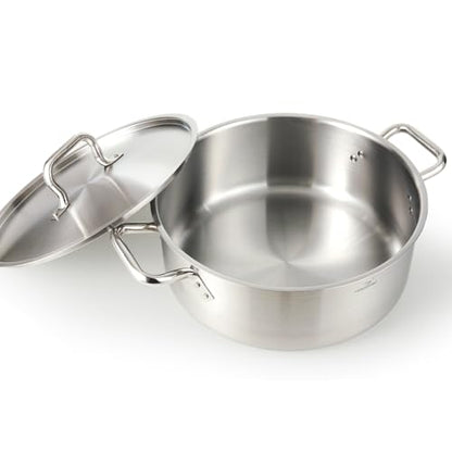 HOMICHEF 15 Quart LARGE Stainless Steel Braiser Pan with Lid - Commercial Grade NICKEL FREE Stainless Steel Healthy Braiser Pot 15 QT - Matte Polished Braising Pan Large
