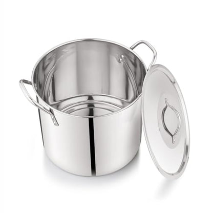 12-Quart Stainless Steel Stock Pot with Metal Lid, Riveted Stay-Cool Handles, Large Heavy-Duty Cooking Pot for Soup Pasta Stew Stock, 2026 Kitchen Essential