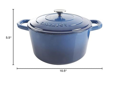 Crock-Pot Artisan 7-Quart Round Enameled Cast Iron Dutch Oven – Sapphire Blue, Durable Heavy-Duty Cookware for Slow Cooking, Baking, Roasting with Lid