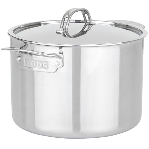 Viking PureGlide Pro 3-Ply Nonstick Stock Pot, Made without PFAS, 8-Quart Induction Soup and Pasta Cooking Pot with Lid, Metal Utensil Safe Titanium Nonstick Surface, Oven Safe to 600F