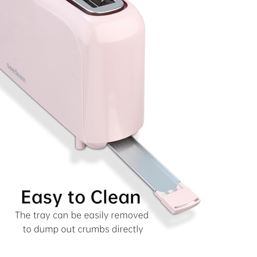 SEEDEEM 2 Slice Slim Toaster, Single 10" Long Slot Toaster Fits Bagels & Artisan Bread, 6 Shade Settings, Cancel/Reheat/Defrost, Removable Crumb Tray, Auto Shut-Off, Pink