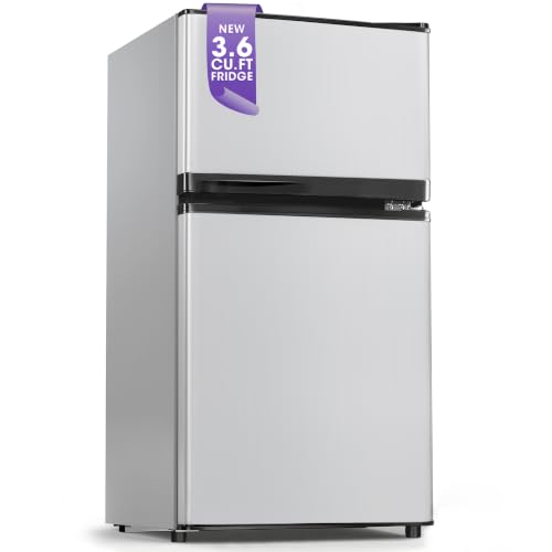 Tehanld 3.6 Cu.Ft Mini Fridge with Freezer for Dorm Office, Silver