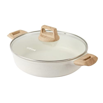 CAROTE Nonstick Stock Pot with Lid Soup Pot, 4 Quart with Lid, Casserole Super Easy to Clean Non Stick Cooking Pot Cookware PFOA Free, White Granite