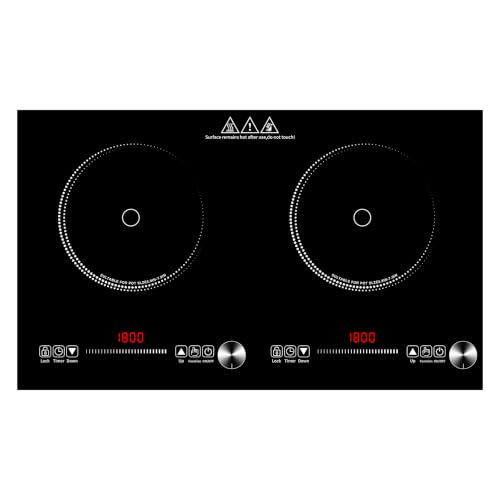 HUIPUSHE 2 burner induction cooktop,110V3600W 24 inch induction hot plate,induction stove top with LED touch and Knob Control, with 9 Power Levels, Kids Lock & 4H,24 Inch double induction cooktop