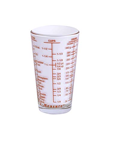 Kolder Mix N Measure Glass, Multi-Purpose Liquid and Dry Measuring Cup, 6 Units of Measurement, Heavy Glass, Red