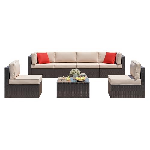 Vongrasig 7 Pieces Patio Furniture Sets, Outdoor Sectional Patio Sofa Set