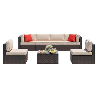 Vongrasig 7 Pieces Patio Furniture Sets, Outdoor Sectional Patio Sofa Set