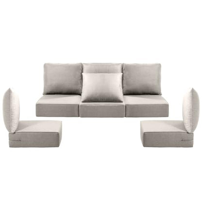 ACTREST Luxury 24x24x6 Outdoor Cushions for 5-Seat Sectional Sofa Set of 5 - Water-Repellent 11-Piece Patio Cushion Set for Outside Rattan Wicker Loveseat Chair L-Shape Couch - Beige/Classic