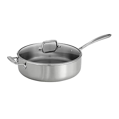 Tramontina Tri-Ply Clad Stainless Steel 6-Quart Saute Pan with Glass Lid, Induction-Ready Cooking Pan, Dishwasher-Safe, NSF-Certified