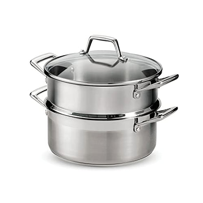 Tramontina Gourmet 5-Quart Steamer Set, Tri-Ply Base Stainless Steel Dutch Oven with Steamer Insert and Glass Lid, Induction-Ready