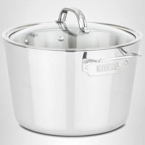 Viking Contemporary 3-Ply Stainless Steel Stock Pot, 8 Quart Soup Cooking Pot with Lid, Kitchen Cookware