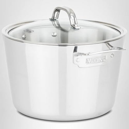 Viking Contemporary 3-Ply Stainless Steel Stock Pot, 8 Quart Soup Cooking Pot with Lid, Kitchen Cookware