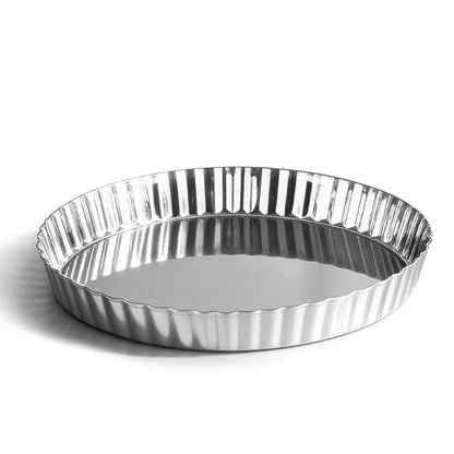 TeamFar Tart Pan, 9.5 Inch Stainless Steel Round Tart Pie Pan, Metal Quiche Baking Dish with Fluted Side for Baking Fruit Tarts, Quiches, Pies, Mousse Cakes, Heavy Duty & Dishwasher Safe