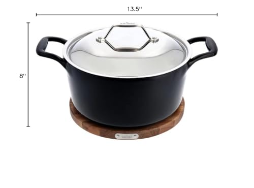 All-Clad Cast Iron Enameled Dutch Oven with Acacia Trivet 6 Quart Induction Oven Broiler Safe 650F Pots and Pans, Cookware Black