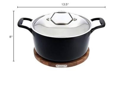 All-Clad Cast Iron Enameled Dutch Oven with Acacia Trivet 6 Quart Induction Oven Broiler Safe 650F Pots and Pans, Cookware Black