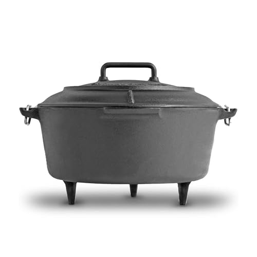 Volcano Grills 8-Quart Cast Iron Dutch Oven with Legs & Lid, Pre-Seasoned Vintage Style Camping Pot, Outdoor Campfire Cooking, Charcoal Lid, Heavy Duty Black Cast Iron, Camping, BBQ & Outdoor Cooking