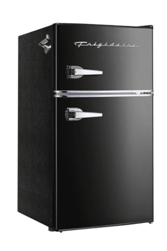 Frigidaire Retro Compact Fridge Freezer Combo, 3.1 cu. ft. Capacity, Small Top Freezer Refrigerator, Mini Fridge with Built-in Bottle Opener – 19”"D x 20.5" W x 33.5" H (Black)