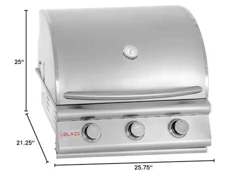 Blaze Prelude LBM Built-in Natural Gas Grill | 25-Inch 3-Burner BBQ with 42,000 BTUs | 304 Stainless Steel Construction | Flame Stabilizing Grids BLZ-3LBM-NG