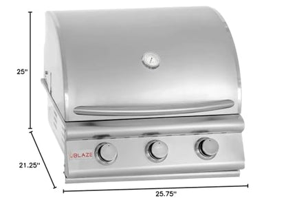 Blaze Prelude LBM Built-in Natural Gas Grill | 25-Inch 3-Burner BBQ with 42,000 BTUs | 304 Stainless Steel Construction | Flame Stabilizing Grids BLZ-3LBM-NG