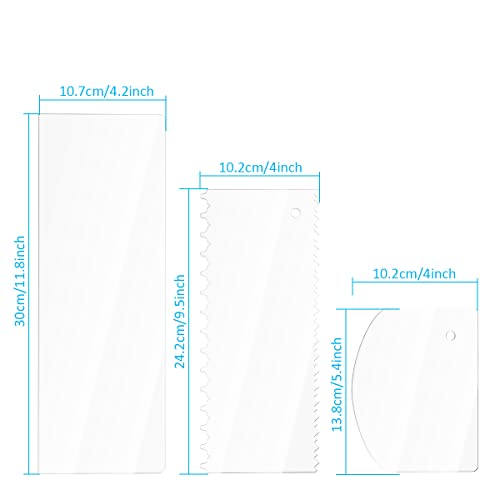 Cake Scraper 6 Pieces Clear Acrylic Icing Smoother Decorating Comb Scrapers Set, Pastry Cutter for Mousse Butter Cream Decoration, 11 Patterns Different Stripes for Cakes Edges, Kitchen Baking Tool