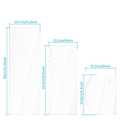 Cake Scraper 6 Pieces Clear Acrylic Icing Smoother Decorating Comb Scrapers Set, Pastry Cutter for Mousse Butter Cream Decoration, 11 Patterns Different Stripes for Cakes Edges, Kitchen Baking Tool