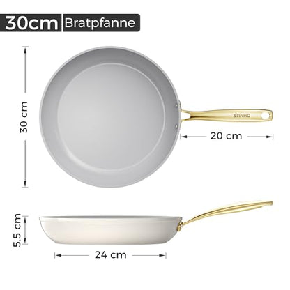 Sanho 12 Inch Nonstick Frying Pan, Diamond-Titanium Ceramic Coating PFAS/PFOA Free, Oven & Dishwasher Safe Skillet, Induction Compatible with Cool Touch PVD Handle
