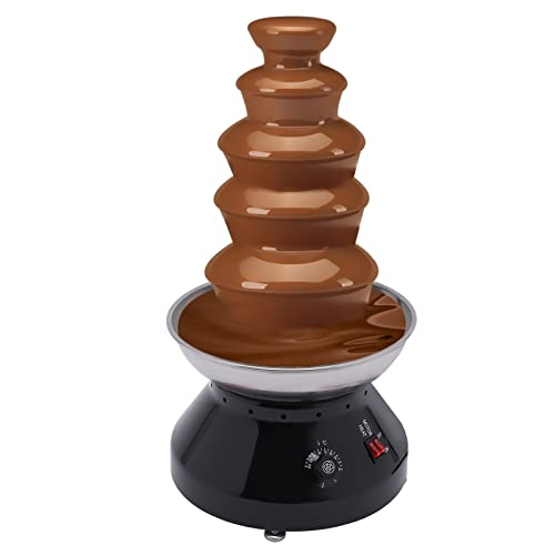 Commercial Chocolate Fountain, 5 Tier 7 Ibs Large Commercial Hot Chocolate Fondue Tower, 230W Electric Chocolate Fondue Fountain Machine 86-230℉ Temperature Adjustable (Black)
