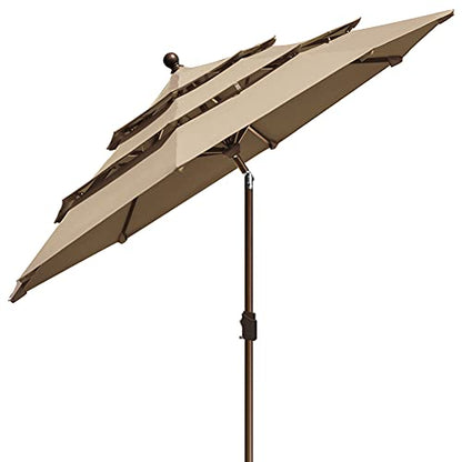 EliteShade USA 10-Year-Non-Fading 9ft 3-Tier Market Patio Umbrella, Commercial Grade Outdoor Table Umbrella with Crank Open, Windproof & UPF 50+ UV Protection, Heavy Duty Ventilation for Garden, Deck, Pool, Backyard, Beach & Bistro, Heather Beige