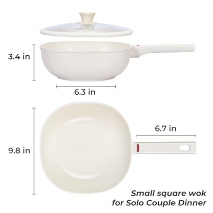 HANLE 9.8 Inch(3.2 QT) Nonstick Ceramic Saute Pan with Lid, Cast Aluminum Deep Frying Pans, Flat Bottom Induction Pan, Ceramic Non Toxic Cookware, PFOA PFAS & PTFE Free(White)