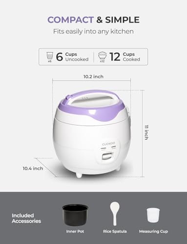 CUCKOO Basic Rice Cooker 6-Cup Uncooked / 12-Cup Cooked, Versatile Rice Maker with Non-Stick Inner Pot, Easy to Use, Auto Keep Warm, White/Purple (CR-0671V)