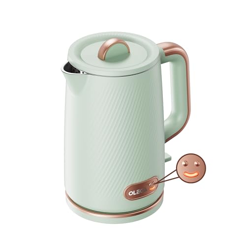 OLEGA Electric Kettle: 1200W Fast Boil Electric Water Kettles, 1.5L Double Wall Stainless Steel Tea Kettle, Auto Shut-Off, BPA-Free Hot Water Boiler Teapot for Coffee & Tea -Ligth Green
