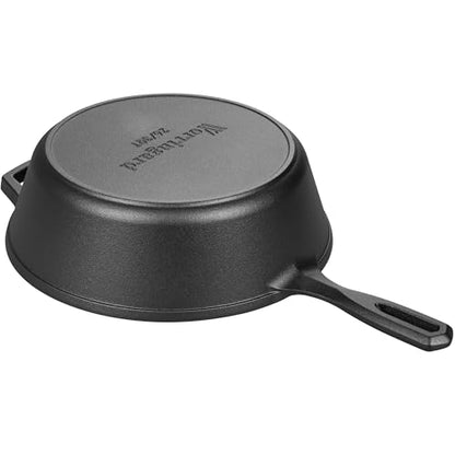 VORRINGARD Pre-seasoned Cast Iron Double Dutch Oven Pot with Skillet Lid, for Bread Baking, Outdoor, Campfire Cooking, 3 Quart