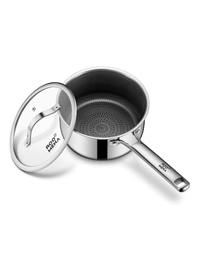 Nonstick Sauce Pan with Lid, Non-Toxic Tri-Ply Hybrid Ceramic Saucepan, 3.5 Quart Stainless Steel Pans, PFAS/PFOA/PTFE Free, Dishwasher & Oven Safe, Induction Compatible