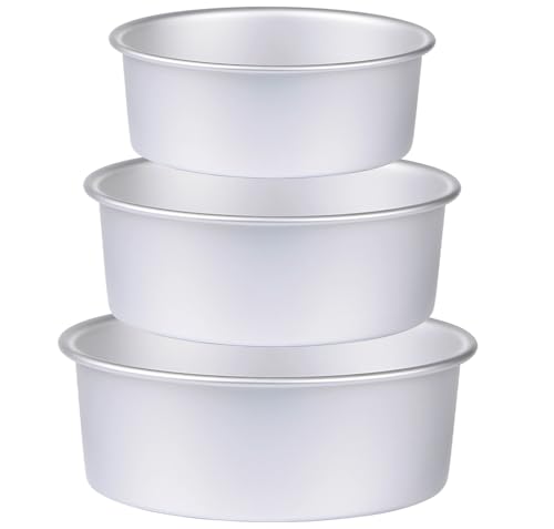 HomeMall Round Cake Pan Set of 3 (6 x 3 inch/8 x 3 inch/10 x 3 inch), Aluminum Baking Pans for Layer Cakes, Heavy Duty Non-Stick, Evenly Baking Tools for Home Kitchen, Birthday Wedding Anniversary