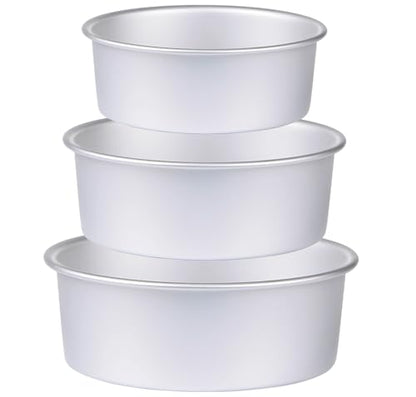 HomeMall Round Cake Pan Set of 3 (6 x 3 inch/8 x 3 inch/10 x 3 inch), Aluminum Baking Pans for Layer Cakes, Heavy Duty Non-Stick, Evenly Baking Tools for Home Kitchen, Birthday Wedding Anniversary