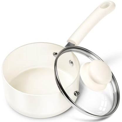 MICHELANGELO Nonstick Saucepan with Lid, Ceramic Sauce Pan Sets, Easy to Clean Sauce Pans, Multi-Purpose Cooking Pots, 1QT, White